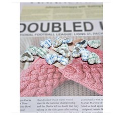 [1SET 5개] 트위드 하트 싸개단추 장식 리본공예 부자재 헤어핀 악세사리 예쁜단추, 5개, 그린