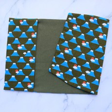 富士山 日本進口布-綠 可調式書衣 A6 A5 B6 50K 25K 20k 16K 32K A4布書衣, 1個