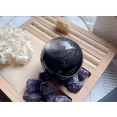 銀曜石水晶球 擺件, 銀曜石