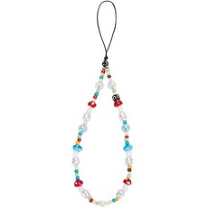 GORGECRAFT 22.9cm9인치 버섯 비즈 폰 스트랩 진주 범용 핸드메이드 키체인 탈착식 레진 다채로운 휴대폰 분실 방지 손목 랜야드 케이스 액세서리 체인 여성용 여아용, GORGECRAFT 22.9cm9인치 버섯 비즈 폰 스