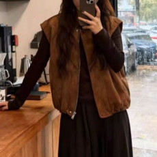 Makone 여성 가을 겨울 빈티지 베스트 스웨이드 트렌드 패션 스쿨룩 캐주얼 조끼