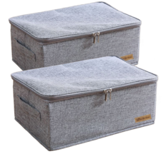 넷세일마켓 지퍼형 다용도 접이식 패브릭 리빙박스, 2개, 린넨 모던 그레이