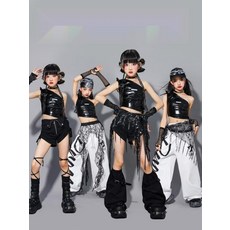 스우파 걸스힙합 블랙 가죽 섹시 핫팬츠 주니어 방송댄스복 초등학생 댄스의상