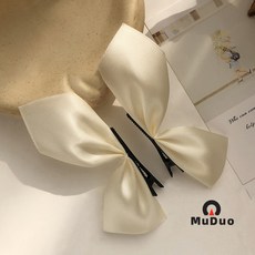 김지수와 같은 스타일의 나비 리본 헤어 클립 공주풍 입체 옆머리 클립 우아한 반쪽형 헤어핀 다용도 헤어 액세서리, 새틴 리본 머리핀 화이트 2개 세트