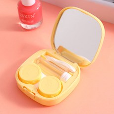 휴대용 파스텔 렌즈케이스 여행용 컬러 콘텍트렌즈 흡착봉 보관함, 옐로우, 1개