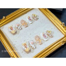 Whisper Nails穿戴甲美甲片，純手工白巧桃酥指甲片，現貨隔日達，快速穿戴，時尚美甲, 1個, XS