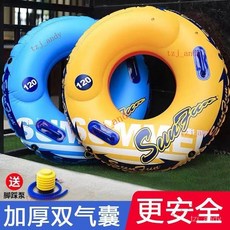 加厚款帶把手腋下救生圈，成人大號充氣泳圈, 【國標超厚雙氣囊】黃色,120#【150-260斤】送氣筒, 1個