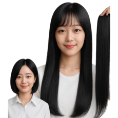 옐로구르미 여성가발 인모 100% 부분 55cm, 2개, 인모100% 부분가발(55cm)블랙