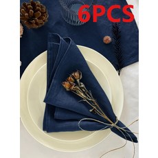 리넨 폴리에스터 단색 냅킨은 레스토랑 주방 테이블 휴일 파티 장식에 적합합니다, 1개, 1개, 16. Navy blue 6pcs