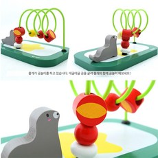 유아 집중력 자연친화 원목 물개 롤러코스터 놀이완구 놀이방 선물, 혼합 색상, 1개