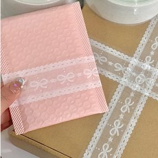 모소가 레이스 리본 디자인 투명 박스테이프, 1개, 레이스 리본 화이트