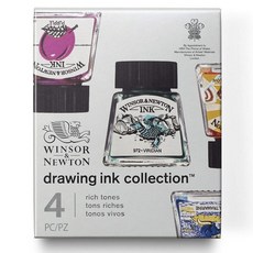 Winsor & Newton 컬렉션 드로잉 잉크 세트 생생한 톤 0.5 4개 세트, 풍부한 톤