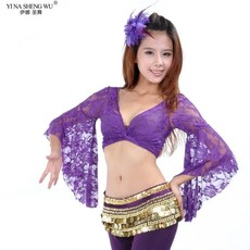 밸리 댄스 레이스 버터플라이 슬리브 블라우스 연습 쇼울 업 성인 여성용 트럼펫 스퀘어 블라우스