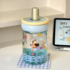 女生高顏值ins可愛大容量水杯小衆不撞款學生簡約吸管兒童塑料杯, 1個, 藍奶瓶塑料杯600ml藍格子波點狗,不帶清潔刷