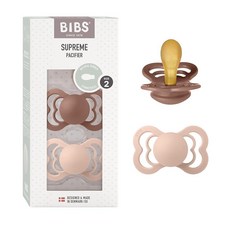 BIBS 젖꼭지 - 슈프림 컬렉션 | BPA 프리 아기 젖꼭지 | 덴마크산 | 세이지/헌터 그린 컬러 프리미엄 수더 2개 세트 | 사이즈 0-6개월, Size 2 (6-18 Month), Woodchuck / Blush, 1, 2