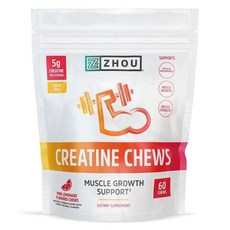 ZHOU Nutrition 크레아틴 모노하이드레이트 츄어블 5g 남성 및 여성용 무설탕 유기농 GMO 프리 핑크 레모네이드 젤리 60개 172091, 1개