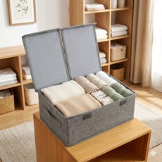 2칸 분리 패브릭 리빙박스 옷정리함 이불수납함 의류보관함, 1개, 패브릭그레이