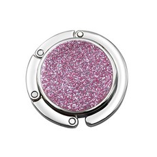 DFMEI 圓形摺疊掛包鉤炫彩閃皮掛鉤創意掛包器隨身便攜小巧桌邊鉤掛包鉤, 1個, 圓形炫彩粉閃:如圖