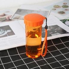 防摔水杯 隨手杯 運動提繩 防漏設計 學生便攜 簡約風格 塑料材質 戶外攜帶 飲水容器 輕量實用+430mL橙色+430ML, 1個, 1L, 430mL橙色:430ML