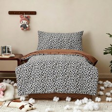 카레버 코튼 그리드 워싱 이불 체크무늬 세트 침구 침대 4피스 연두색 플리아드, White Black Leopard, Comforter(42"x57")