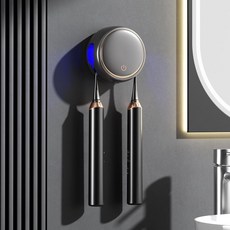 紫外線牙刷消毒架 衛浴牙刷架 電動牙刷架 通用牙刷架 智能牙刷消毒器壁掛紫外線殺菌烘干消毒盒家用電動牙刷殺菌倉, 黑灰色（殺菌消毒+烘干）