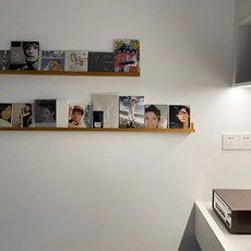 壁掛CD架 黑膠唱片架 免打孔展示架 CD展示架 唱片收納架 木條架, 柚木色,130*6*6