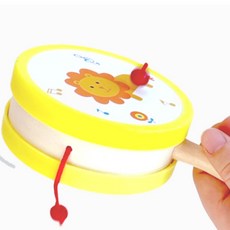 CO 부드러운 원목손잡이 사자 캐릭터 소고 어린이 흔들어서 소리내는 전통 악기 어린이집 북 오감발달 악기, 어린이 미니소고, 1개