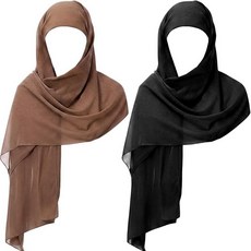 Cutecrop 2팩 여성용 인스턴트 히잡 스카프 언더캡 무슬림 헤드 랩 저지 히잡 롱 스카프 랩 이슬람 시폰 숄 블랙 다크 카키