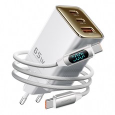 Toocki GaN PPS PD 65W 2C1A 3포트 초고속 멀티충전기, 1개, 화이트+케이블