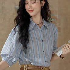 COSYEVNO 여성 여름용 스트라이프 반팔 셔츠 블라우스 BCXpp-2