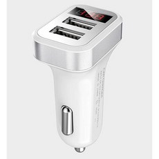 金屬車載充電器 電壓顯示 雙USB接口 2.1A 蘋果安卓手機通用, 銀色, 銀色