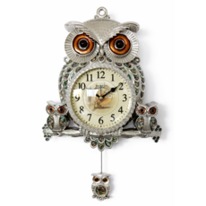 비욘드아트 부엉이벽시계 무소음 거실 카페 인테리어 집들이선물 자개, 실버