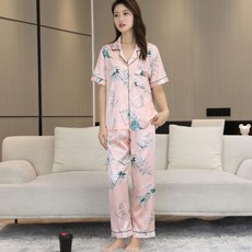 冰絲睡衣女款短袖長褲套裝