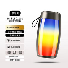 Munich BAI RUI D1202 便攜藍牙音箱，HiFi音質，多種燈光模式，長效續航，IPX6防水, 黑色中文版炫彩:如圖所示