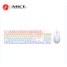iMICE MK-X10 기계식 키보드 마우스 세트 유선 연결 화려한 조명 키패드로 e스포츠 게임/컴퓨터 오피스/홈엔터테인먼트에 적합, 흰색