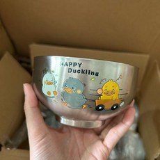 Happy Duckling 304不鏽鋼碗 兒童隔熱防燙碗, 1個, 304浮雕兒童小鴨碗