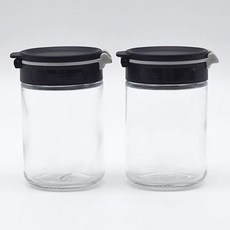 글라스 시노글라스 2p 밀폐 조미료통 조미료보관 200ml 검정 양념통 HWD1E7AE, 200ml 2P 블랙