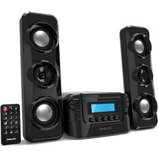 필코 스테레오 선반 시스템 컴팩트 CD 디지털 FM 라디오 블루투스 무선 기술 블랙 리모컨 포함 LCD 디스플레이 MP3 및 AUX 포트 호환 USB 재생