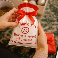 인디케이 스마일 리본 비닐봉투, 50개, 레드