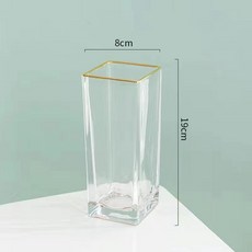 玻璃方形描金花瓶 輕奢簡約透明水養裝飾擺件, 8*20平面明金