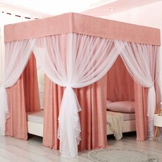 침대 암막 캐노피 공주풍 핑크 가림막 사각 체크 커튼 설치 1.2mx2.0mx1.95m 인, F. 옥색 핑크