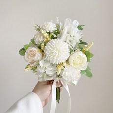 가온그린 조화 꽃다발 성묘 장식 브라이덜 부케, 화이트, 1개 화이트, 1개