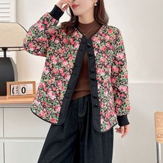 꽃무늬 면화 복고풍 코듀로이 누빔 가디건 중년 노카라 방한