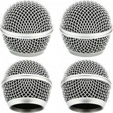4개 교체용 그릴 세트 샤우어 유선 및 무선 SM58 Beta58A SV100 마이크용 내부 폼이 포함된 마이크 볼 강철 메시 헤드 은색