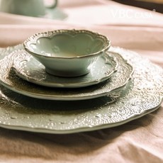 VBC CASA 蕾絲系列 碗盤餐具9件組, 蒂芬妮綠, 1個