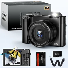 사진 자동 초점용 디지털 카메라 48MP 동영상 블로깅 3'' 180 ° 크리스마스 선물용 플래시가 포함된 플, 01 DC218-BLACK-32G