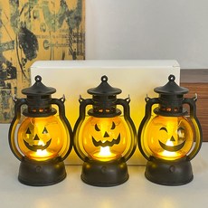 聖誕節復古小油燈電子蠟燭燈，創意小馬燈LED燈，節慶裝飾禮品，臺灣快速出貨, 南瓜燈【三個裝】, 1個