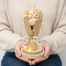 오토리 장미 LED 유리돔 기념일 선물 꽃다발 꽃무드등, 1개, 베이지