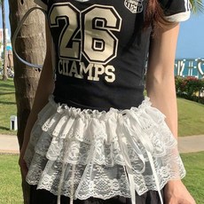 프릴 발레코어 힙커버스커트 랩스커트 발레코어룩 3단 레이스 레이어드, 단일상품0