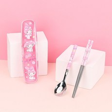 릴팡 유아용 마이멜로디 올인원 가벼운 진공 스텐 수저 케이스 세트, 혼합색상, 스푼 1p + 젓가락 1벌 + 케이스 1p, 1세트